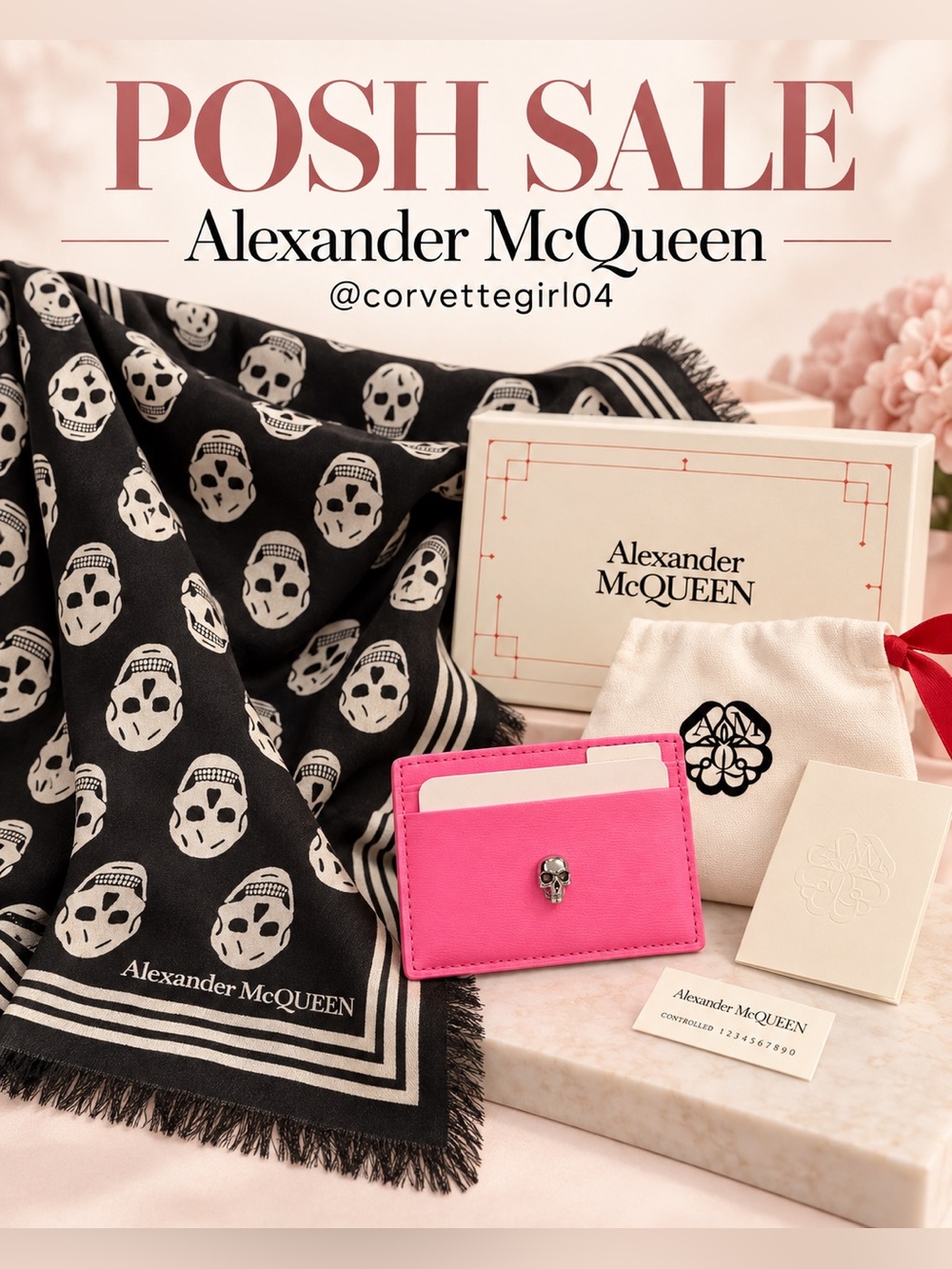 Alexander McQueen Hot Pink Leather Skull Card Holder AND Scarf! 🖤🩷